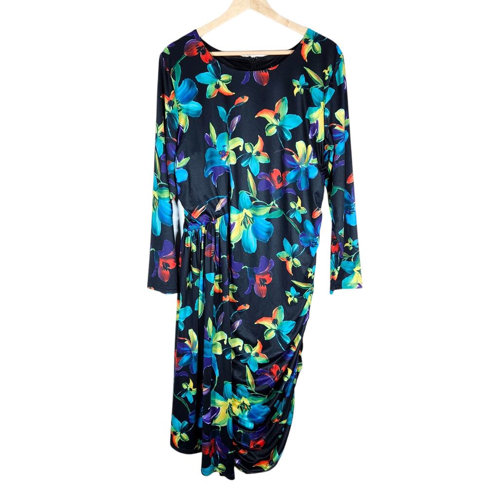 Eloquii Dress 14 Plus Size Floral Black Colorful Elegant Statement Cocktail Glam